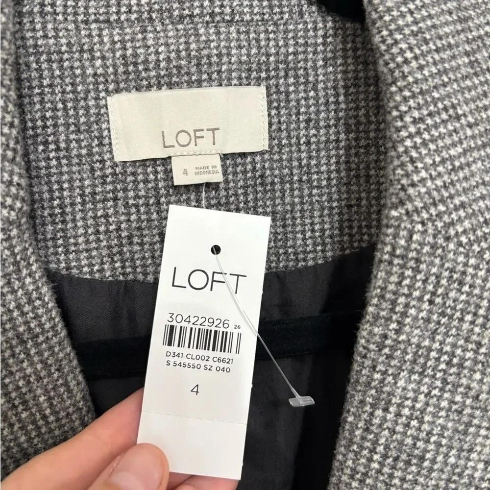 NWT Loft Gray Houndstooth Long Line Blazer - Size 4